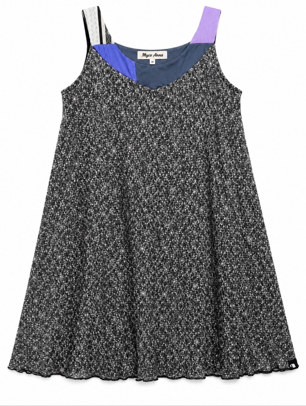 MYCO ANNA Black Floral A-Line Dress with Purple Accent